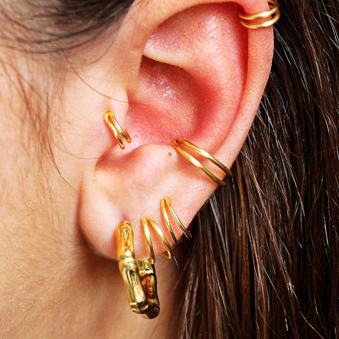 Double Cartilage Earring, Gold Conch Hoop, Conch Cuff, Cartilage