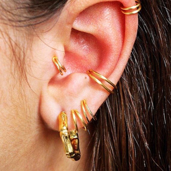 Cartilage Conch Double Hoop Double Cartilage Earring, Gold Conch