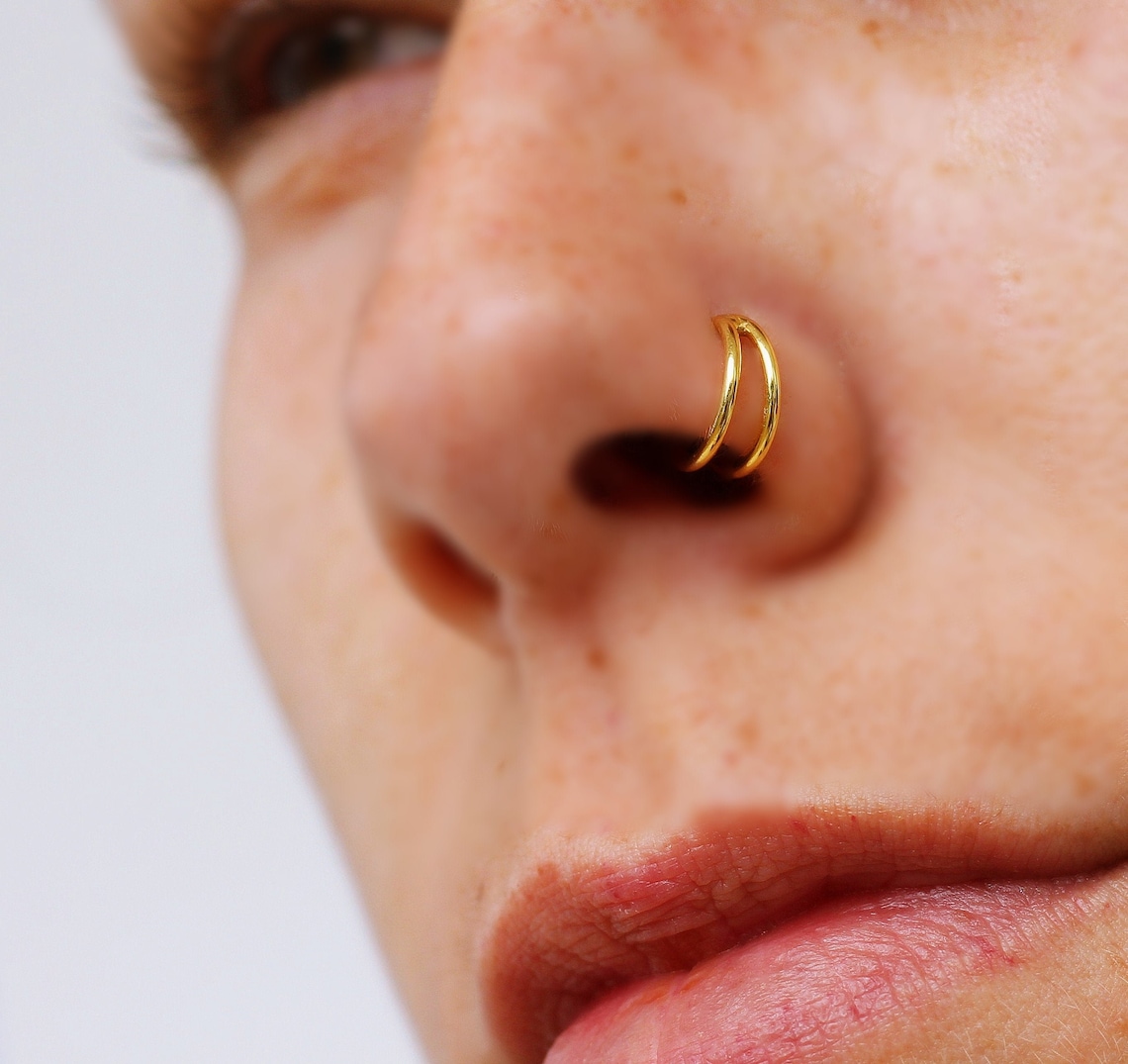 Small Gold Nose Ring Hoop Double Nose Ring For Single Etsy