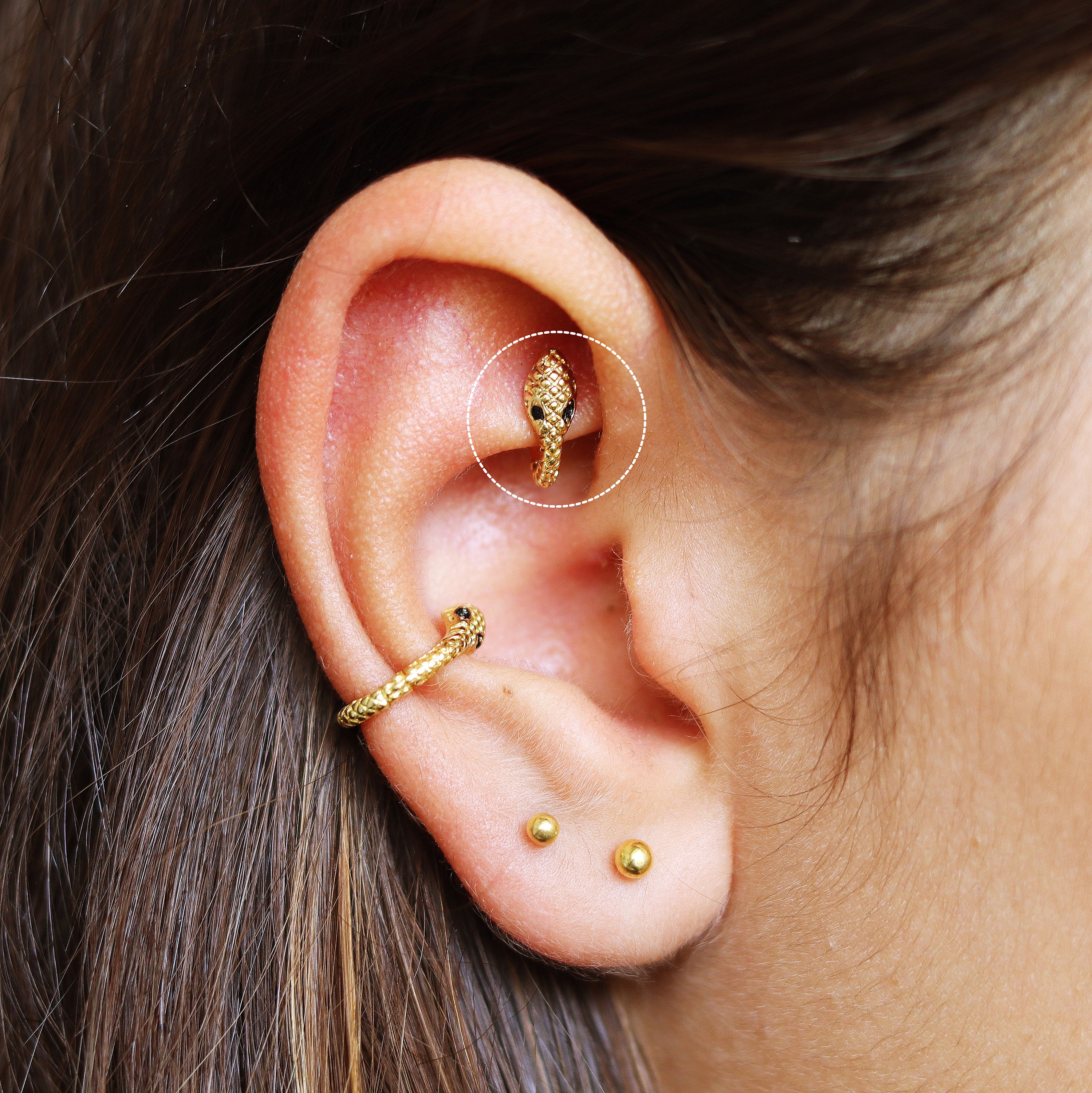 Snake Rook Piercing, Gold Rook Earring, Small Rook Jewelry, Snake ...