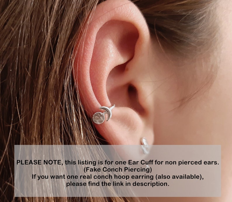 Moon Ear Cuff, Conch Piercing, Celestial Conch Hoop , Ear Cuff no Piercing, Fake Conch Piercing Ear Cuff image 3