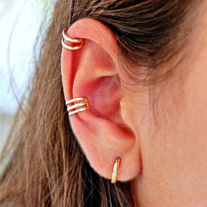 Triple Ear Cuff No Piercing • Conch Piercing •  Conch Hoop • Double EarCuff Gold • Minimalist Earrings • Gift Ideas Present
