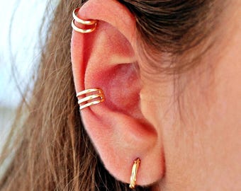 Triple Ear Cuff No Piercing • Conch Piercing • Conch Hoop • Double EarCuff  Gold • Minimalist Earrings • Gift Ideas Present