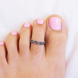 Braided Toe Ring, Bohemian Toe Rings, Sterling Silver Toe Ring, Adjustable Toe Ring, Toe Rings for Women image 3