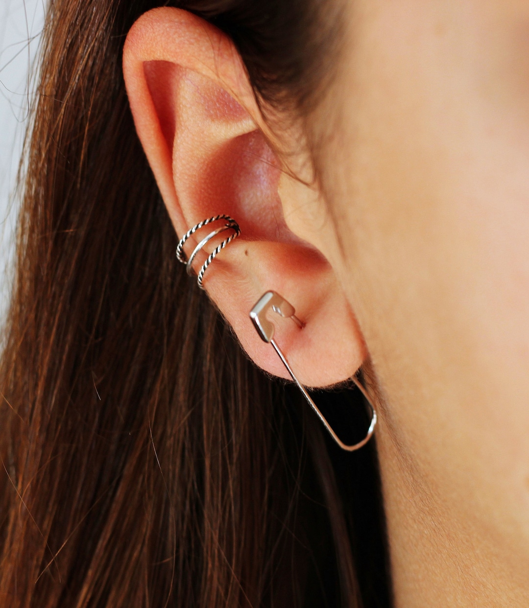 Gold Safety Pin Earrings, Silver Statement Earrings for Women, Chunky