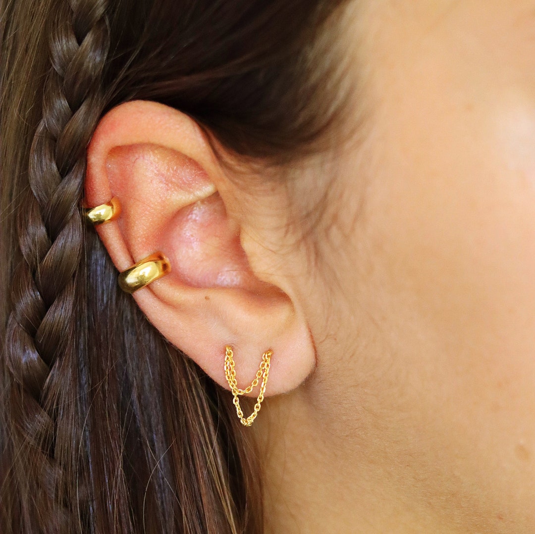 Set 3 Ear Cuff Donna Senza Piercing - Placcato Oro 14K, Regolabili, Clip Per Cartilagine, Leggeri