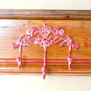 Coat Hooks - Shabby Chic Coat Rack, Wall Hooks in Raspberry and White - Ready to Ship
