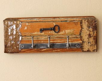 Wall Key Holder with Real Skeleton Key - Shabby Chic Key Rack, Key Storage