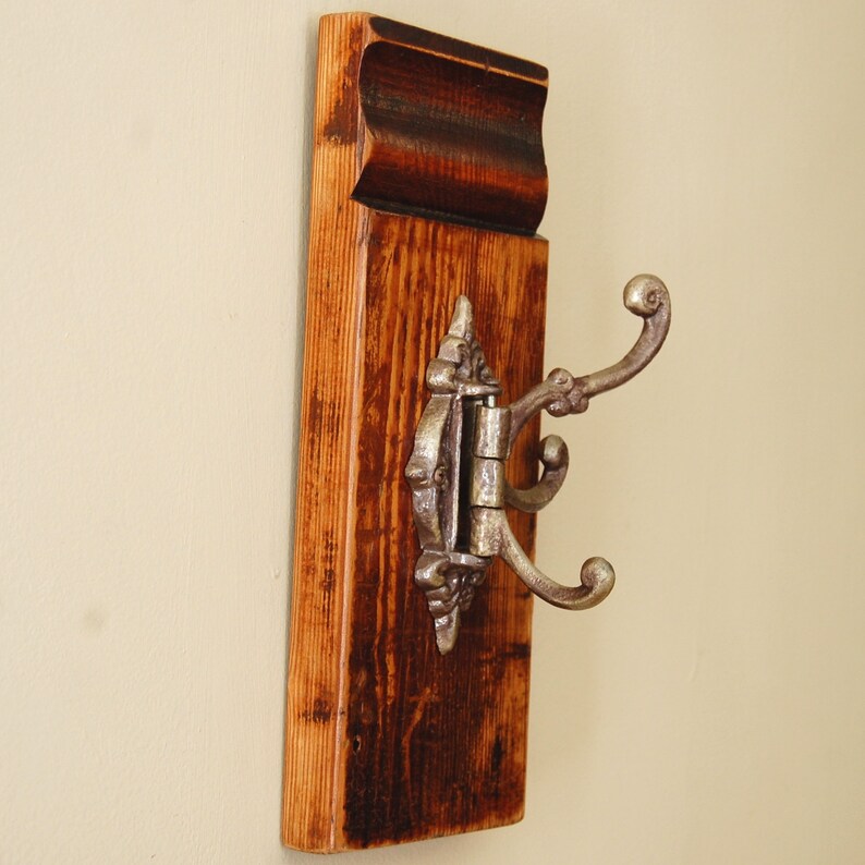 Coat Hooks Three Swingarm Hooks on Salvaged Wood Wall Etsy