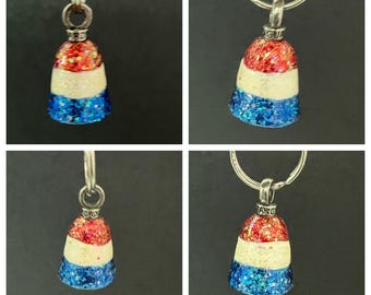 Red White Blue Sparkle Series Hand Painted Guardian Bell – Good Luck Charm for Motorcycles, Biker Gift, Protective Keychain-R/W/B/S-SMB-8571