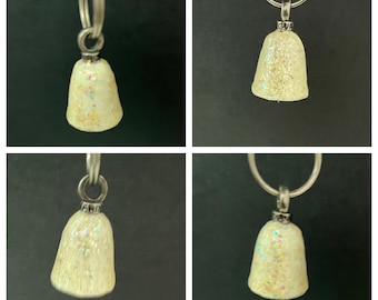 White Sparkle Series Hand Painted Guardian Bell – Good Luck Charm for Motorcycles, Biker Gift, Protective Keychain - White Sparkles-SMB-8567