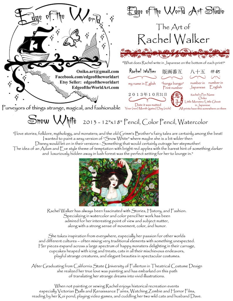 Snow White, Dark sexy, brunette, forrest, apple, sexy, red ribbon, ivy, flowers, poison apple, grimms fairytales, painting by Rachel Walker image 5