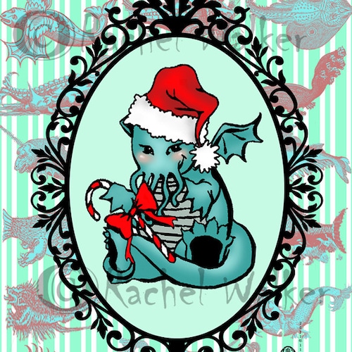 Cute Cthulhu Christmas Card HP Lovecraft Fantasy Art | Etsy