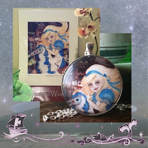 Choose any Print as a NECKLACE, KEYRING, or Ribbon ORNAMENT, popart, pop surrealism, fantasy, Painting by Rachel Walker