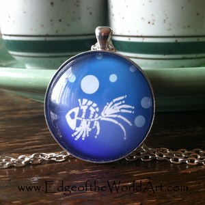 NECKLACE SKELETON Dead Goldfish, ghost skeleton, bubbles, cute anime vector graphic illustration by Rachel Walker