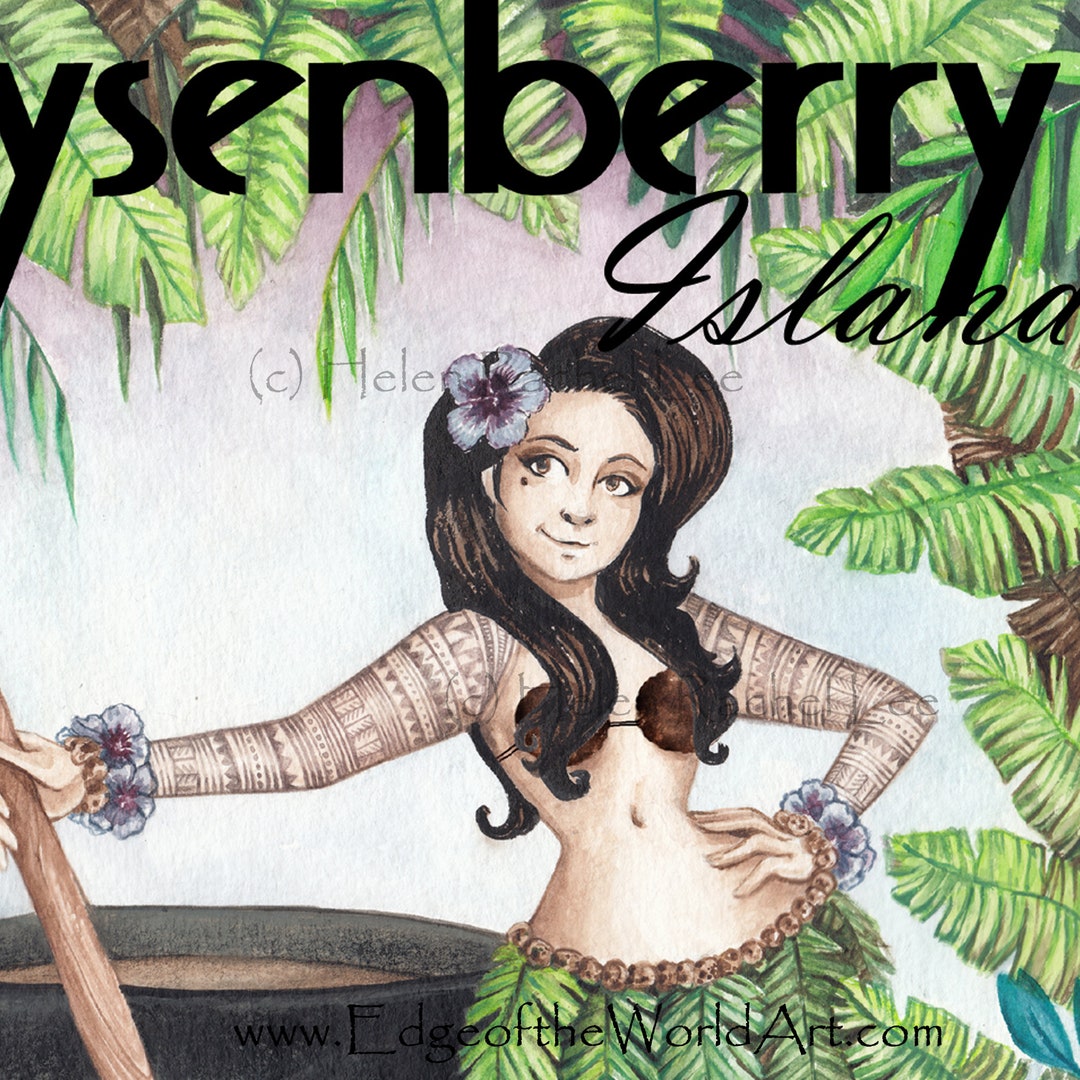 Boysenberry Island, Head Hunter, Canabal, Tattoo, Travel Poster, Retro