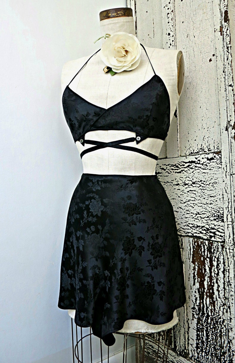 Vintage lingerie 1930s black silk satin floral jacquard wrap | Etsy