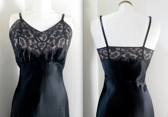 Vintage lingerie 1940 FISCHER black rayon satin fu