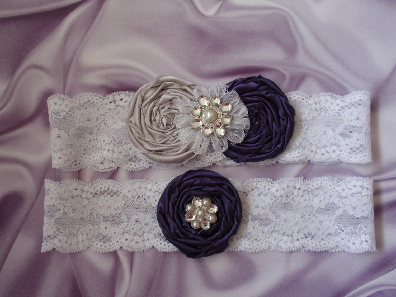 Purple and Silver Garter Wedding Garter set Bridal | Etsy