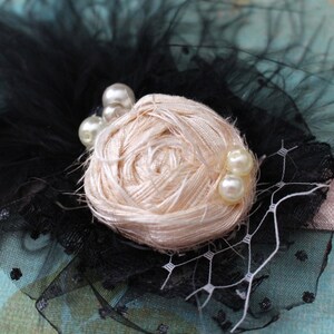 Baby Girl Headband, Black and Nude Headband, Flower Girl, Newborn Photo, Rose and Feathers Headband, Kids Hair Accessory, Big Girl image 2