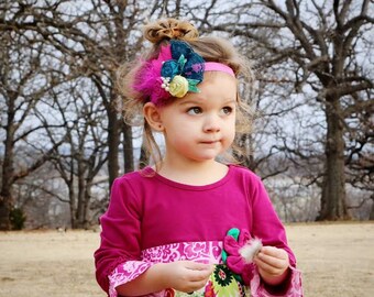 Rosettes Headband, Baby Girl Hair Accessory, Party Girl Headband, Glitter and Lace Headband, Adorable Hair Bow, Little Princess Headband