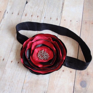 Red and Black Layered Flower Headband, Single Flower Hairpiece, Holiday Hair Clip, Flower Hair Pin, Handmade Headband, Photo Prop, image 5