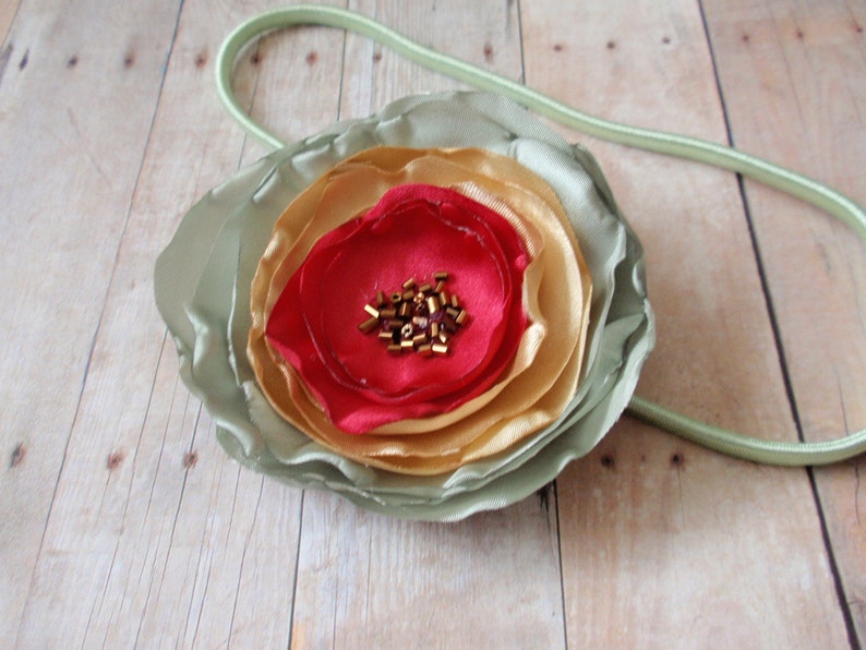 Three Little Bows Headband- Mustard Sage Bloom