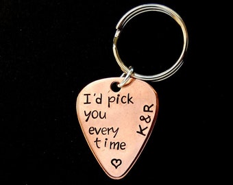 I'd pick you every time, Gift for him, Copper Guitar picks, 7 year anniversary gift, Personalized gift, anniversay gift, Valentines Day gift