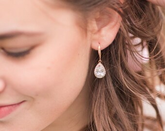 Gold Teardrop Cubic Zirconia Bridesmaid Earrings, Bridal Party Gift