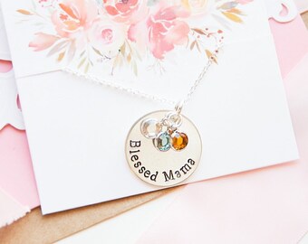 Mother's Birthstone Necklace, Custom MOM Necklace, Children's Birthstones on pendant