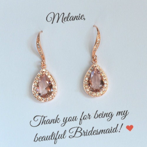 Vintage Rosegold Bridesmaid Earrings Blush Pink Earrings Rose Etsy