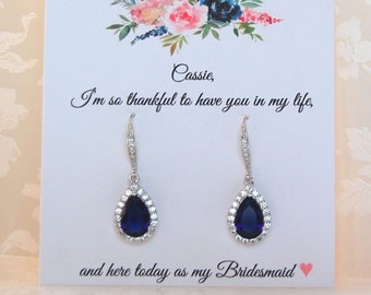 Blue Sapphire Wedding Jewelry, Dark Blue Earrings, Bridesmaid Gifts, Navy Blue Wedding, Bridesmaid Jewelry, Dangle Earrings bridesmaids
