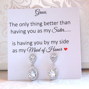 Sister of the Bride Gift Earrings, Sister Wedding Gift, Maid of Honor, Bridesmaid, Bridal Shower, Best Friend, Rehearsal Dinner Gift