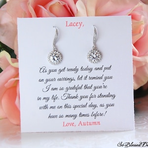 Silver Bridesmaid Earrings, Personalized Bridesmaid Gifts, Bridesmaid Proposal, CZ Earrings, Bridal party gifts, Wedding earrings
