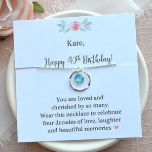 Personalized 40th Birthday Gift, Happy 40th Birthday Sister Friend Aunt Niece, Jewelry for Her, 40th Birthday Card, 40th Birthday Necklace