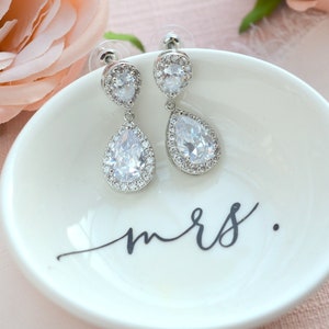Bridal Earrings, Wedding Earrings, Cubic Zirconia Dangle Earrings, Wedding jewelry, Vintage style earrings, Double teardrop Bridal