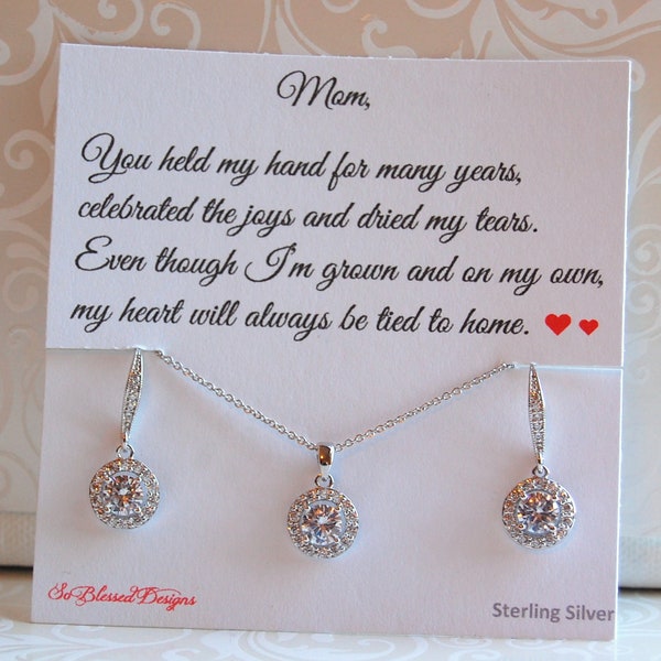 Cubic Zirconia Sterling Silver Jewelry Gift Set, Mother of the Bride or Groom