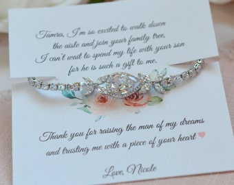 Mother of Groom gift from Bride, Thank you for raising the man of my dreams, Mother in Law gift, Poem card, Teardrop Bracelet