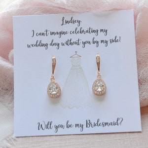 Bridesmaid Earrings, Bridal Party Gifts, Personalized Bridesmaid Gifts, Maid of Honor, CZ Dangle Earrings, Wedding Earrings