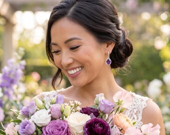 Purple Amethyst Earrings, Purple CZ Drop Earrings, Bridal Earrings, Bridesmaid Jewelry