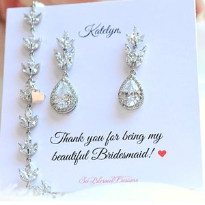 Bridesmaid Jewelry, Personalized Bridesmaid Gifts, Bridesmaid Earrings, Bridal Party, Bridesmaid Earring Bracelet Set, Bridesmaid Jewelry image 2