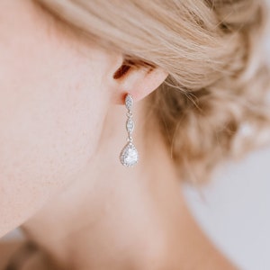 Bridal Earrings Drop, Long bridal earrings, Bride earrings for wedding day, Wedding jewelry for Brides earrings, Crystal Drop Earrings