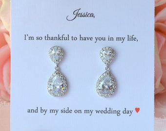 Bridesmaid Earrings, Custom Bridesmaid Gifts, Teardrop Bridesmaid Earrings, Bridesmaid Jewelry, Wedding Earrings, Bridal party gifts