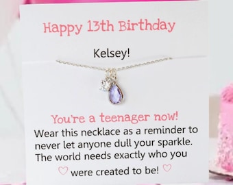 Sterling Silver 13th Birthday Necklace, Birthstone Charm, Teen Gift