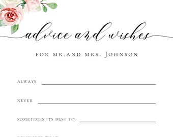 PRINTED + Shipped Advice for the MR and MRS Cards, Advice for Bride and Groom, Advice for Mr and Mrs, Flat Card for Bridal Shower