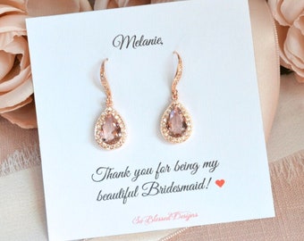 Blush Pink Bridesmaid Earrings, Vintage Rose Bridesmaid Earrings, Rose Gold Earrings, Morganite Jewelry, Free Personalization