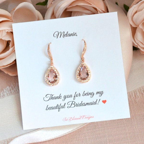 Blush Pink Bridesmaid Earrings, Vintage Rose Bridesmaid Earrings, Rose Gold Earrings, Morganite Jewelry, Free Personalization