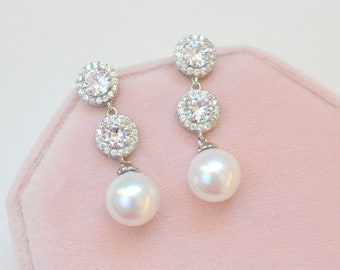 Pearl Bridal Earrings, Classic Pearl Wedding Earrings, High Quality Pearl Earrings, Wedding Jewelry, Silver and Pearl Earrings for Bride