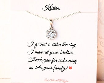 Sister in Law Wedding Gift, Future Sister in Law Necklace, New Sister in law, Sister Gift, CZ Halo style pendant