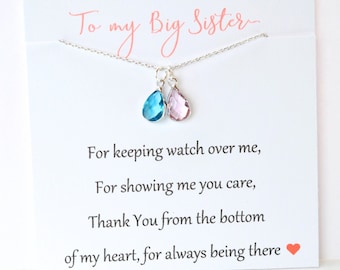 Big Sister Birthstone Necklace, Sterling Silver, Sister Gift